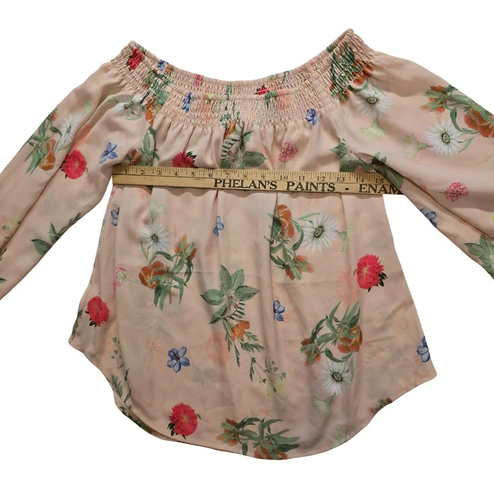 Express Floral Off Shoulder Smocked Blouse Pink Boho Women’s S - Picture 7 of 9